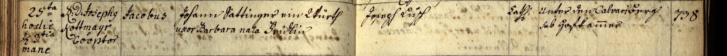 Taufbuch Hl. Blut 1779: Jacobus, Johann Sattinger ein Schuster, uxor Barbara nata Gridlin