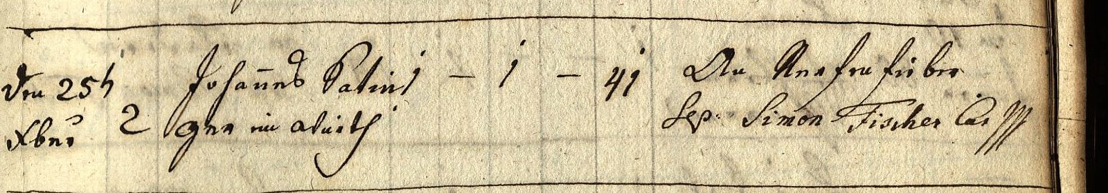 Sterbebuch Kalvarienberg 1802: Johannes Satinger, Haus 2, 41 Jahre, Auszehrung