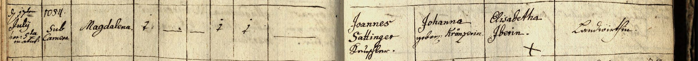 Taufbuch Mariahilf 1785: Magdalena, Joannes Sattinger Drechßler, Johanna gebor. Kränzerin