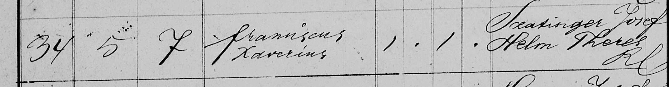 Taufbuch Nagymaros 1883: Franciscus Xaverius, Szatinger Josef, Helm Theres