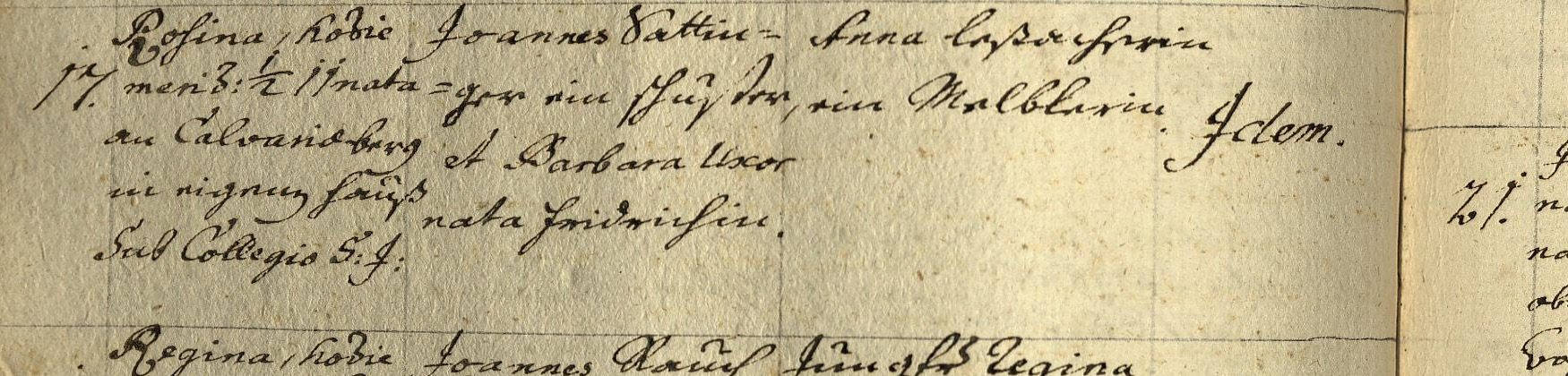 Taufbuch Hl. Blut 1769: Rosina, Joannes Sattinger ein Schuster et Barbara