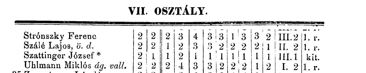 Jahresbericht 1872, VII. Klasse: Szattinger József, Gesamturteil kitűnő