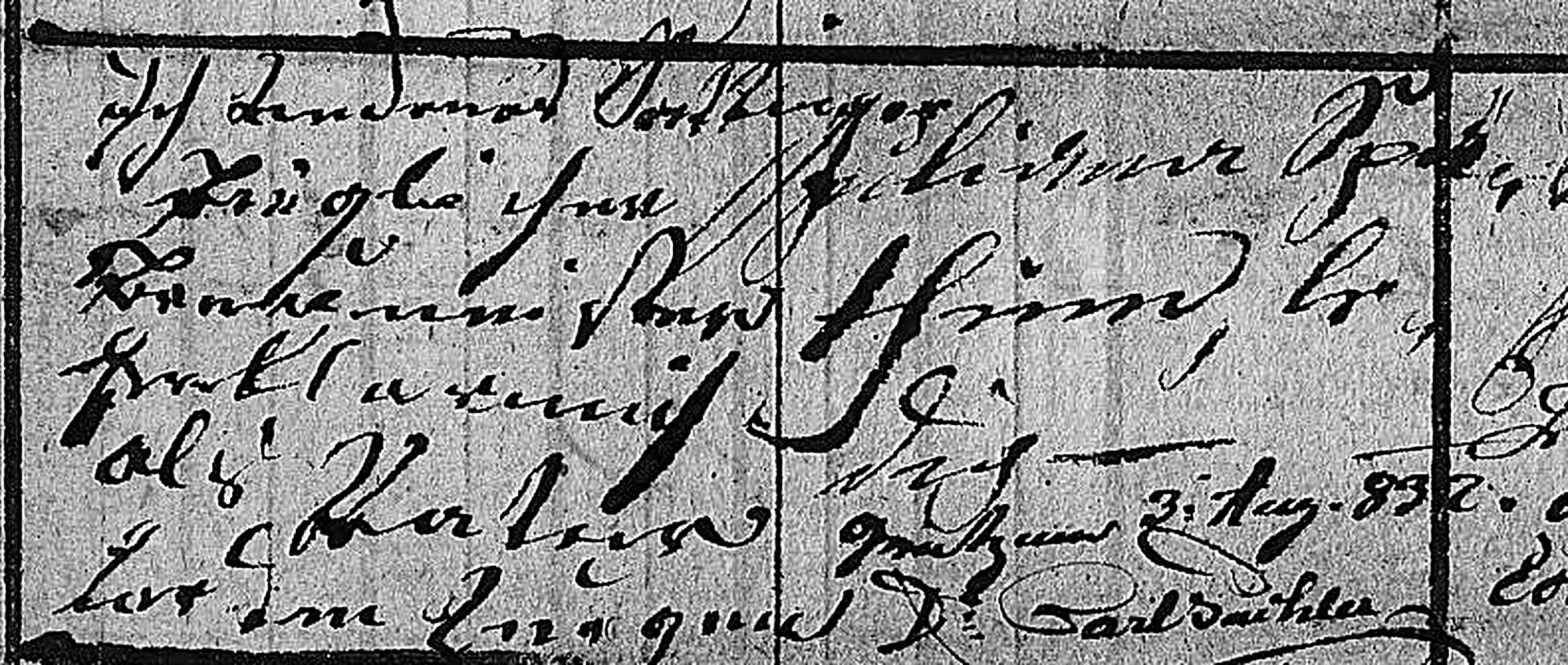 Die nachgetragene Vaterschaftsnotiz in der Vaterspalte, Grätz am 3. August 1832